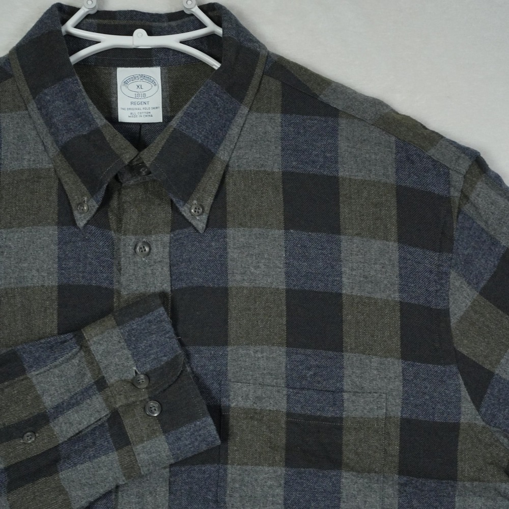 Brooks Brothers Regent XL Grey Blue Buffalo Check Flannel Button Down Shirt Mens
